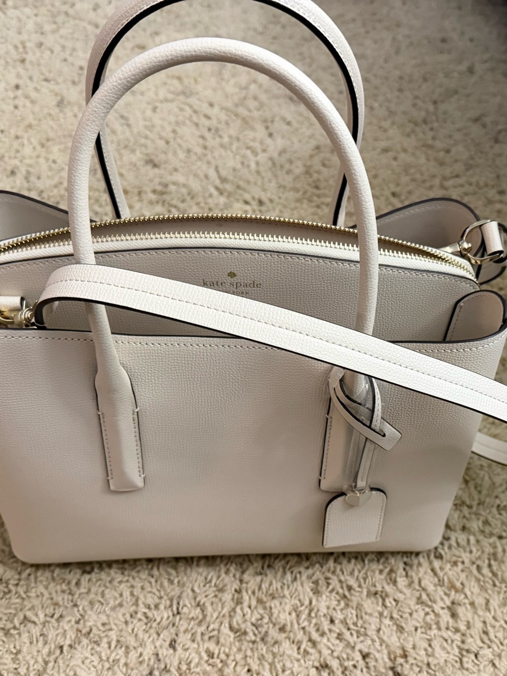 kate spade Cream Pebbled Leather Tote with Heart Luggage Tag - Picture 3 of 5